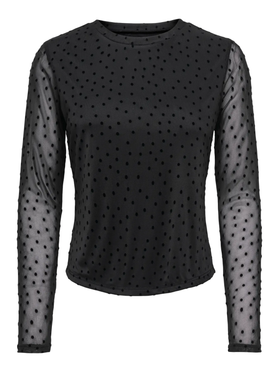 CAMISETA NEGRA MANGAS TRANSPARENTES LUNARES ONLY
