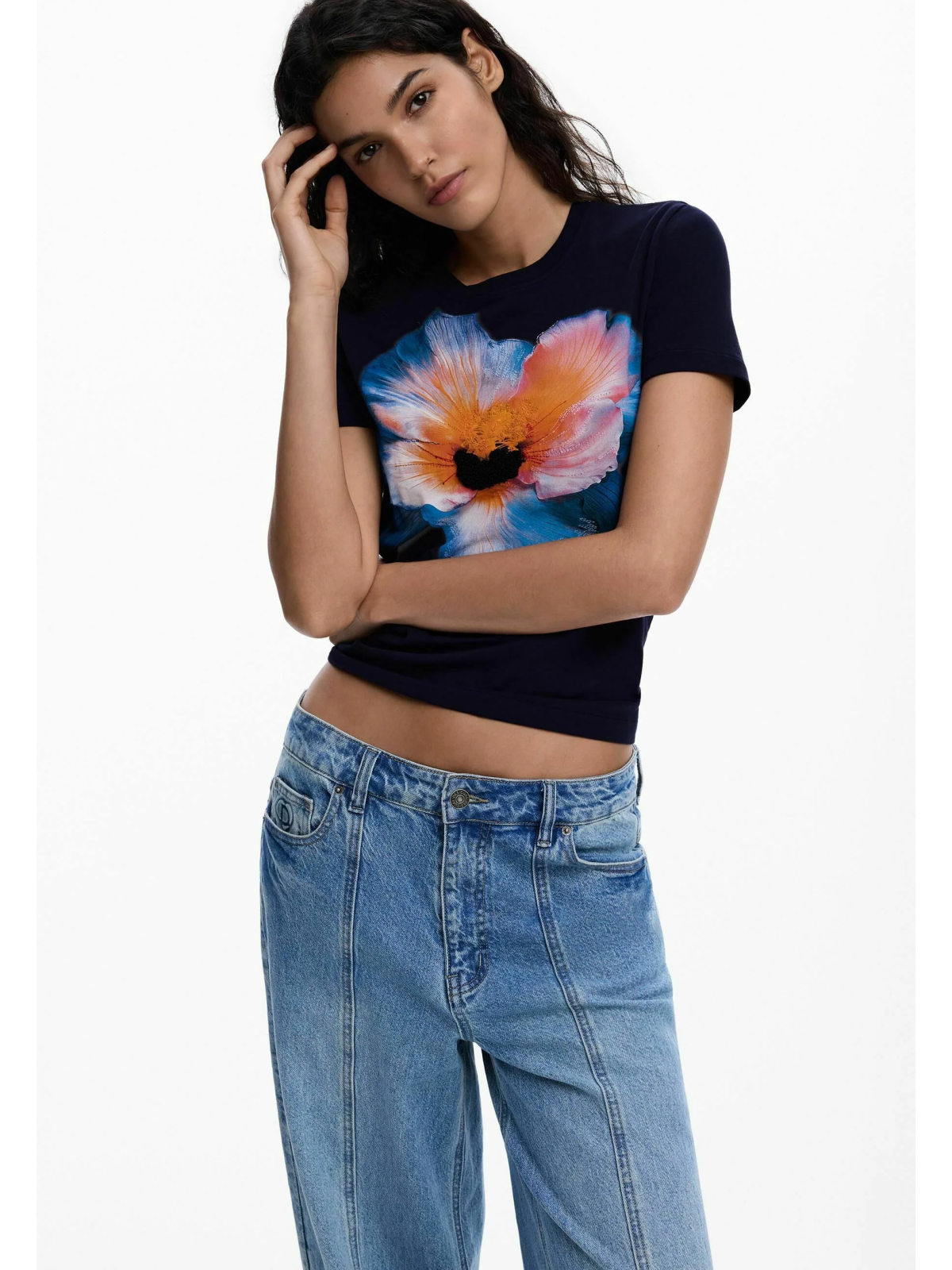 CAMISETA AZUL FLOR