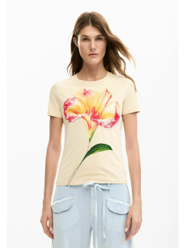 CAMISETA BEIGE FLOR
