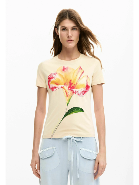 CAMISETA BEIGE FLOR