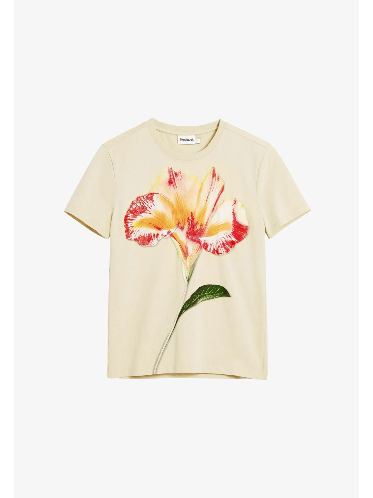 CAMISETA BEIGE FLOR