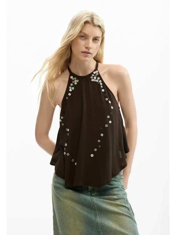 TOP  MARRON BOTONES