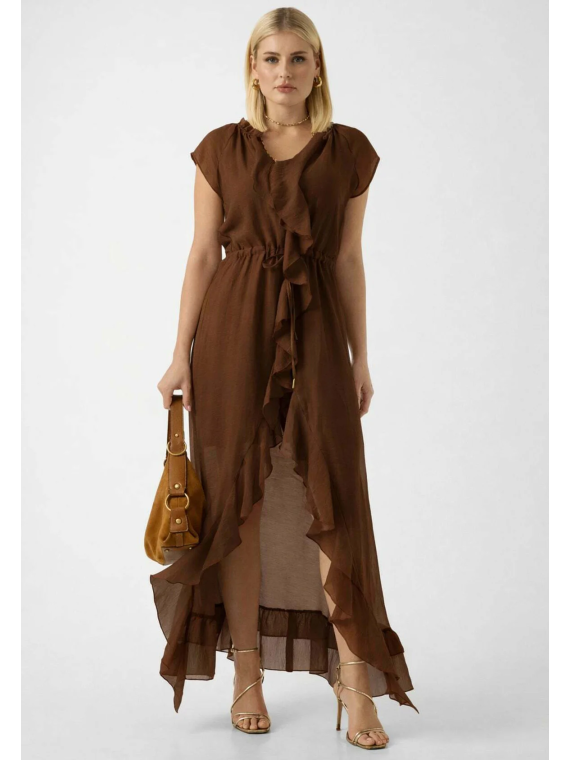 VESTIDO GASA VOLANTE MARRON GUESS