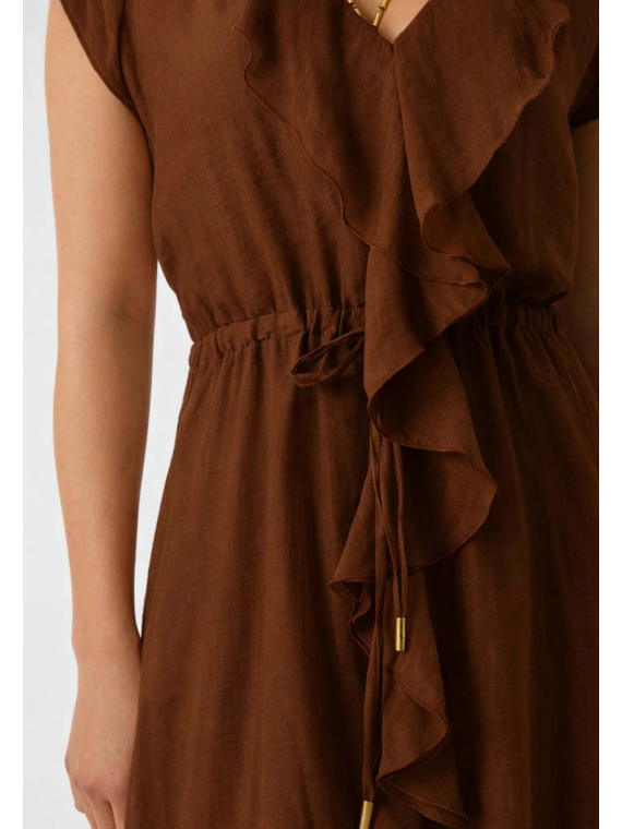 VESTIDO GASA VOLANTE MARRON GUESS