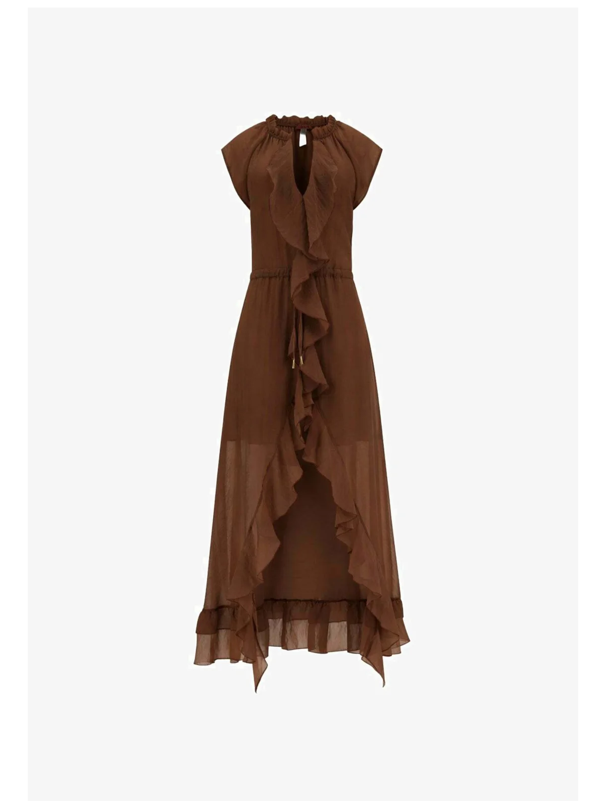 VESTIDO GASA VOLANTE MARRON GUESS