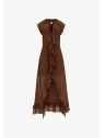 VESTIDO GASA VOLANTE MARRON GUESS