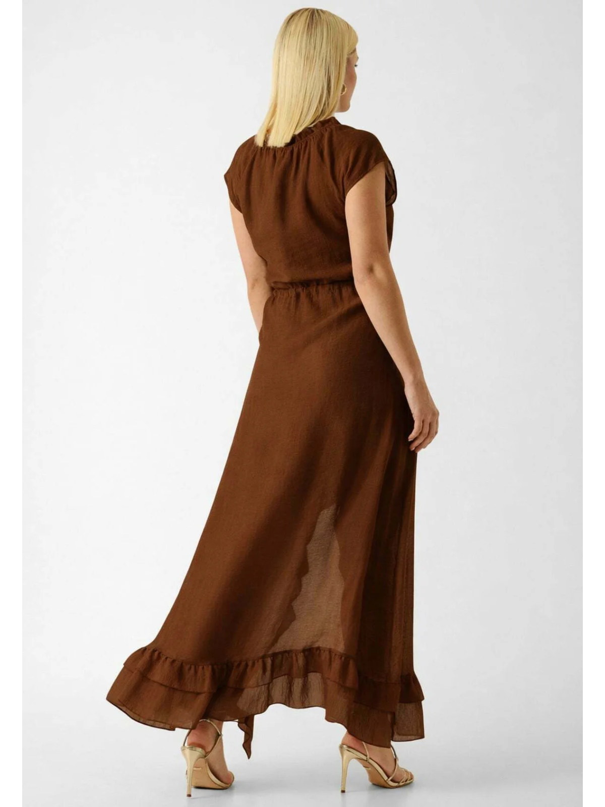 VESTIDO GASA VOLANTE MARRON GUESS