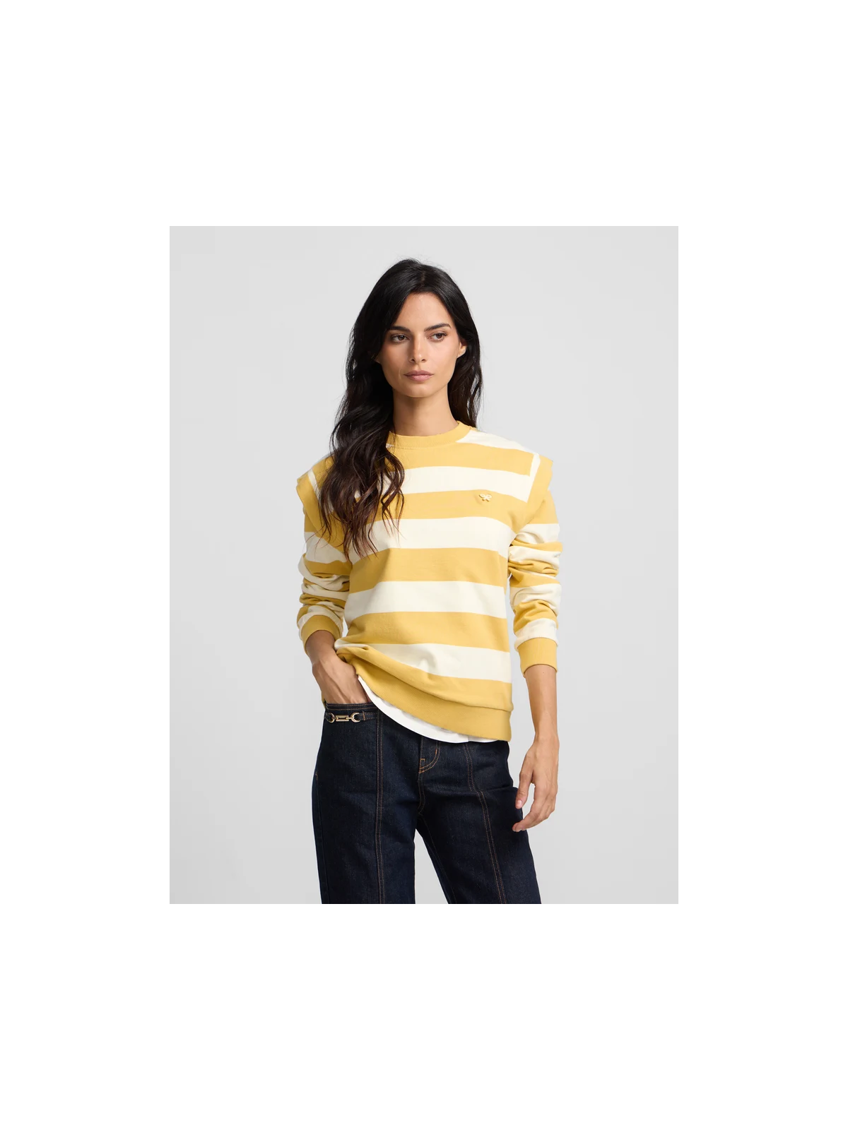 SUDADERA RAYAS MOSTAZA Y BEIGE